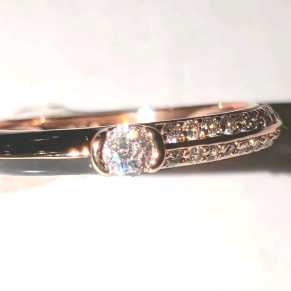 Women's 925 Sterling Silver Pavé BlackGolden Dual Cubic Zirconia Dainty Ring Sz6 - Picture 6 of 17